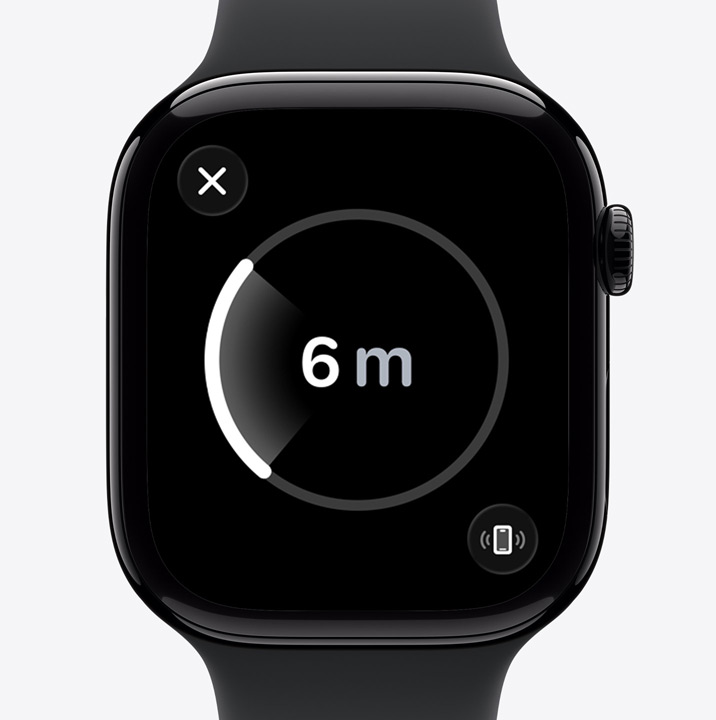 Apple Watch Series 11, Aluminiumgehäuse, Farbe poliertes Diamantschwarz, Display Genaue Suche, geschätzte Entfernung zum verlorenen iPhone