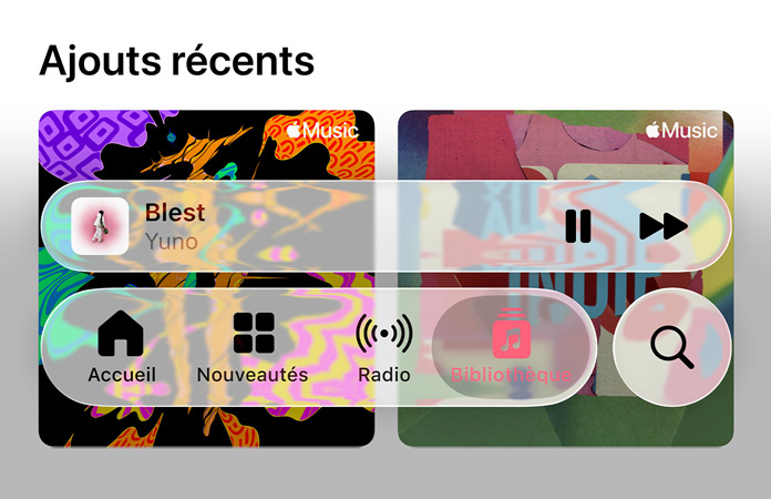 Les commandes translucides dans Apple Music réfractent l’arrière-plan