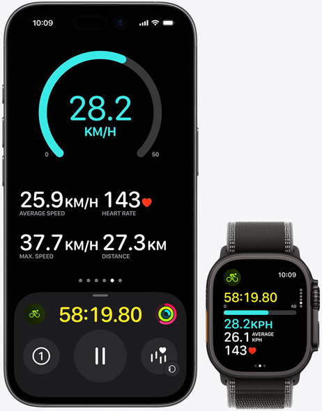 iPhone 17, Apple Watch Ultra 3, megnyitott Edzés app fitneszadatokkal