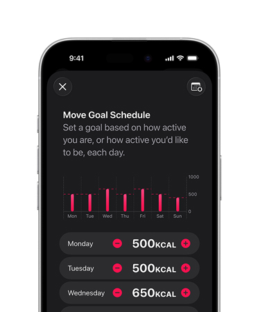 Detailed daily Move goal schedule displayed on an iPhone 17