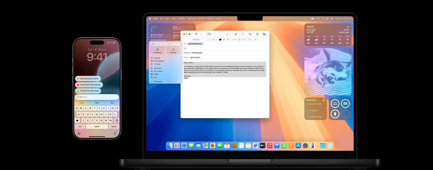 Un iPhone y una Mac muestran Apple Intelligence.