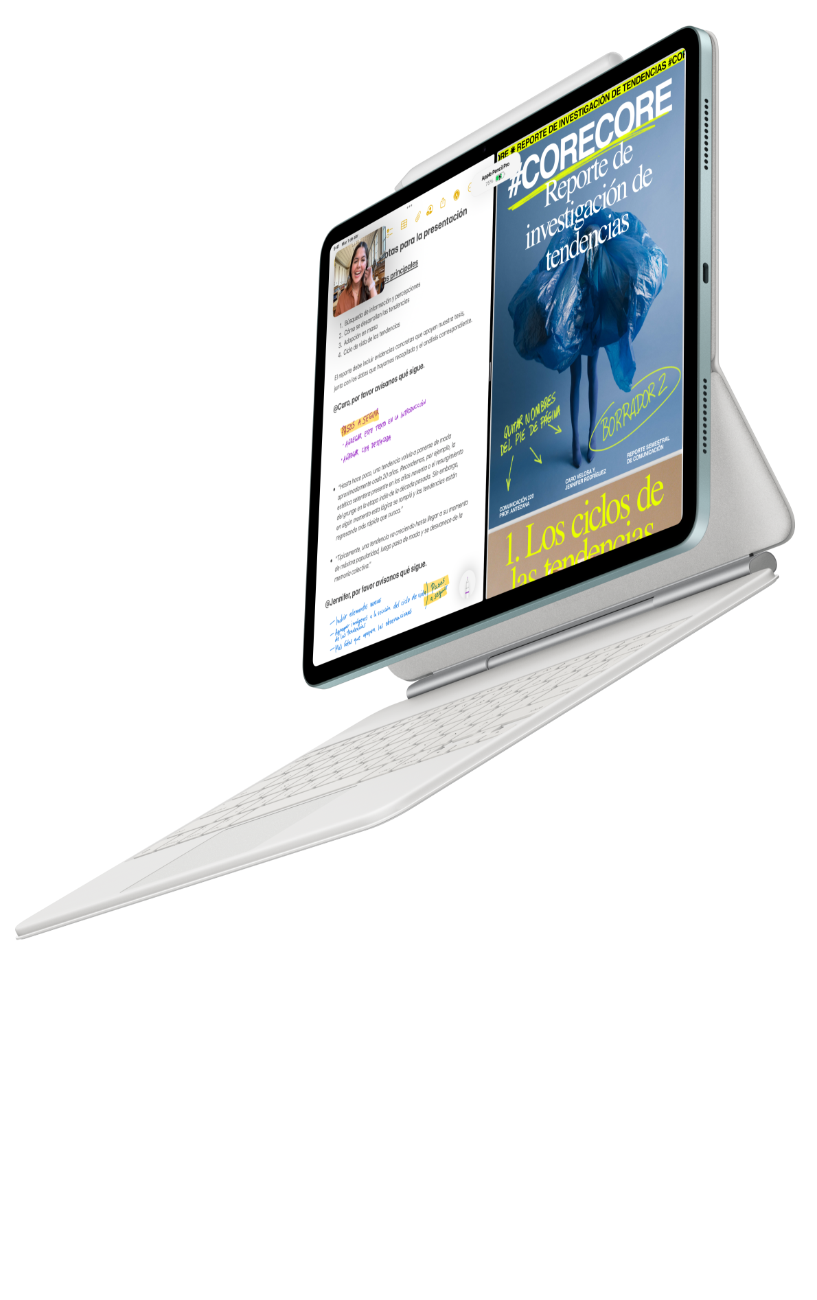 iPad Air conectado a un Magic Keyboard para el iPad Air y un Apple Pencil Pro