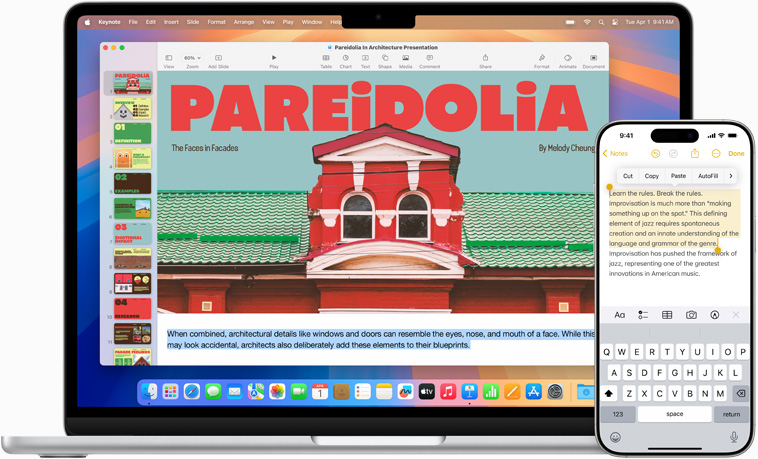 iPhone Mirroring aplikācijas demonstrācija, kurā iPhone ekrāns tiek rādīts MacBook Air ekrānā