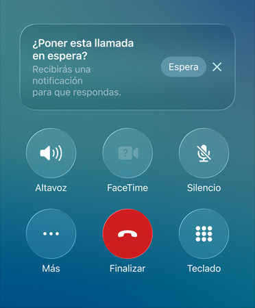 La app Teléfono muestra la funcionalidad Asistente de Llamada en Espera en uso