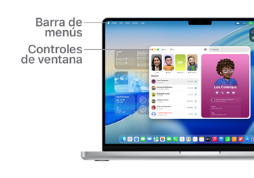 Un recorrido por la navegación de macOS, como la barra de menús en la parte superior de la pantalla de la MacBook y el Dock.