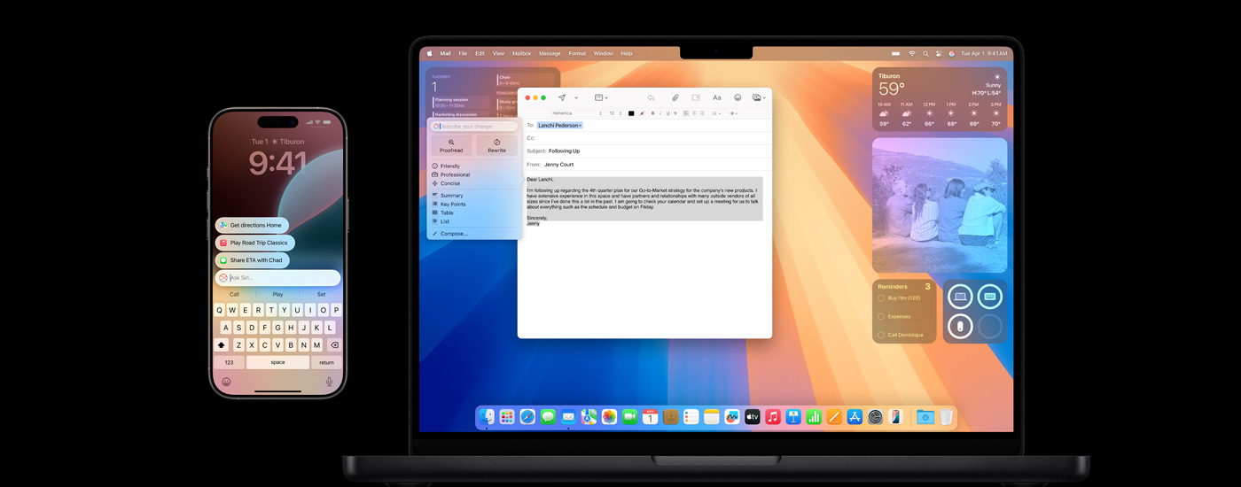 An iPhone and a Mac showing Apple Intelligence.