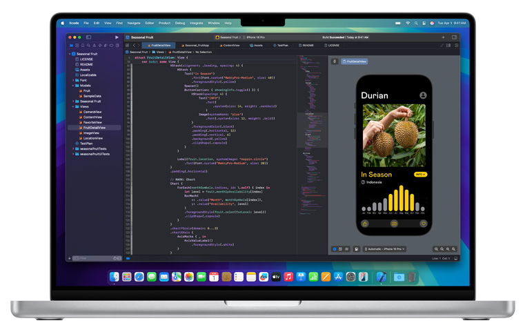 An open Mac with the Xcode app displayed.