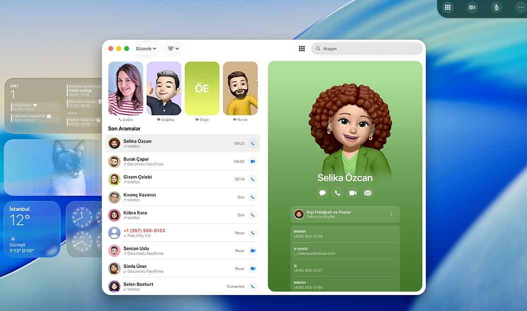 MacBook Pro, Telefon uygulaması açık, yakınlarda aranan bir kişi gösteriliyor