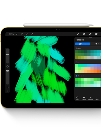 An iPad showing a drawing of a Christmas tree