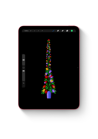 An iPad showing a drawing of a magical tree