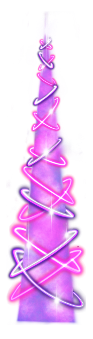 A neon purple tree with a bright white star on top.