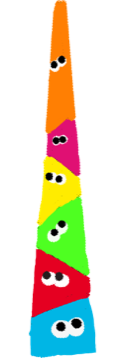 Six colourful, characterful blobs stacked up in a pile, looking out on the world with googly eyes.