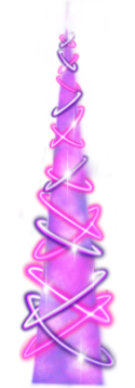 A neon purple tree with a bright white star on top.