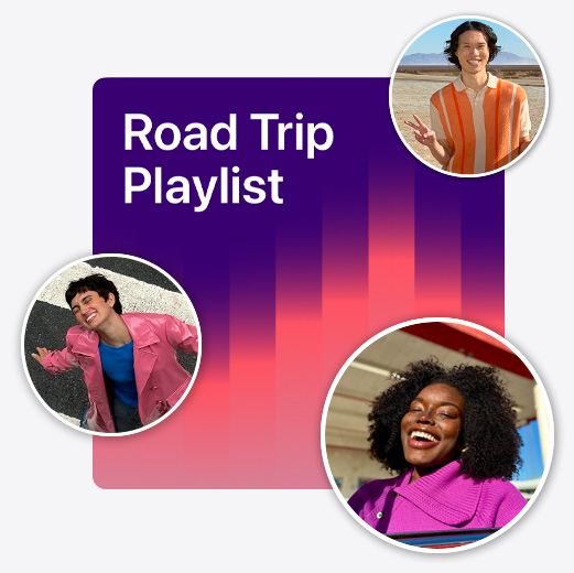 Cover art from a collaborative playlist called Road Trip Playlist surrounded by memojis