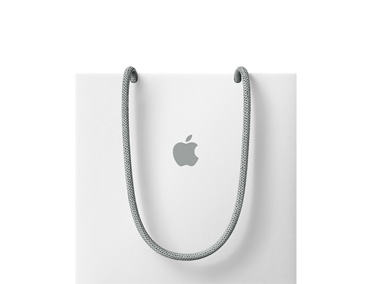 Sac Apple blanc, cordes des poignées grises, logo Apple gris au centre