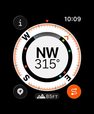 Fitur Susuri, metrik: kompas, elevasi, titik jalan yang sudah ditandai