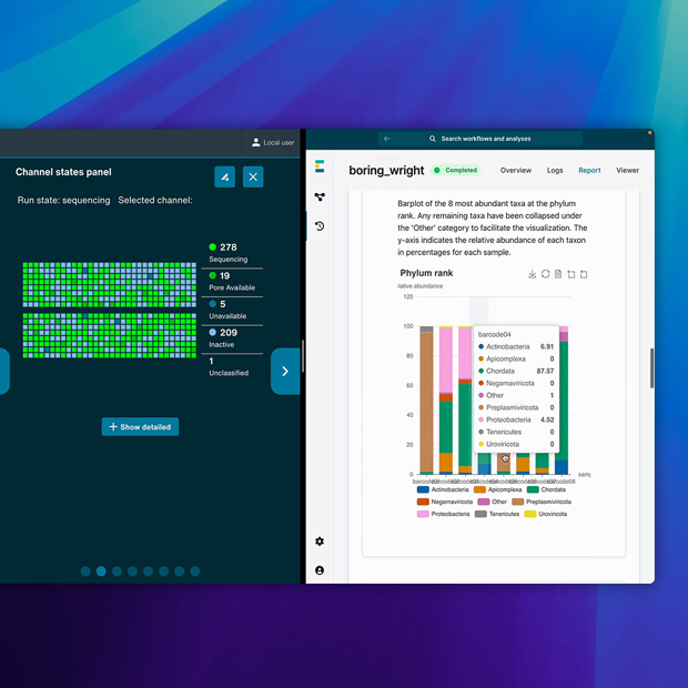 Mjukvara som visar Oxford Nanopore-appen.