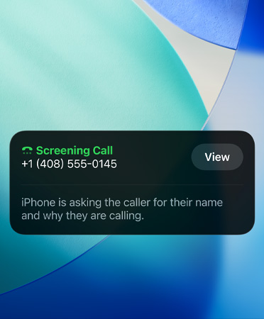 iPhone app showing Call Screening feature in use