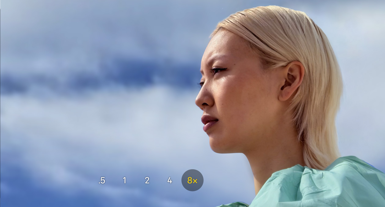 Το app Κάμερα του iPhone 17 Pro, οπτικό zoom 0,5x, 1x, 2x, 4x και 8x, όπου έχει επιλεγεί 8x