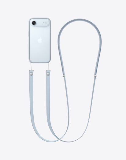 iPhone Air vist bagfra med lysegrå beskyttelsesramme, er fastgjort til crossbody-rem