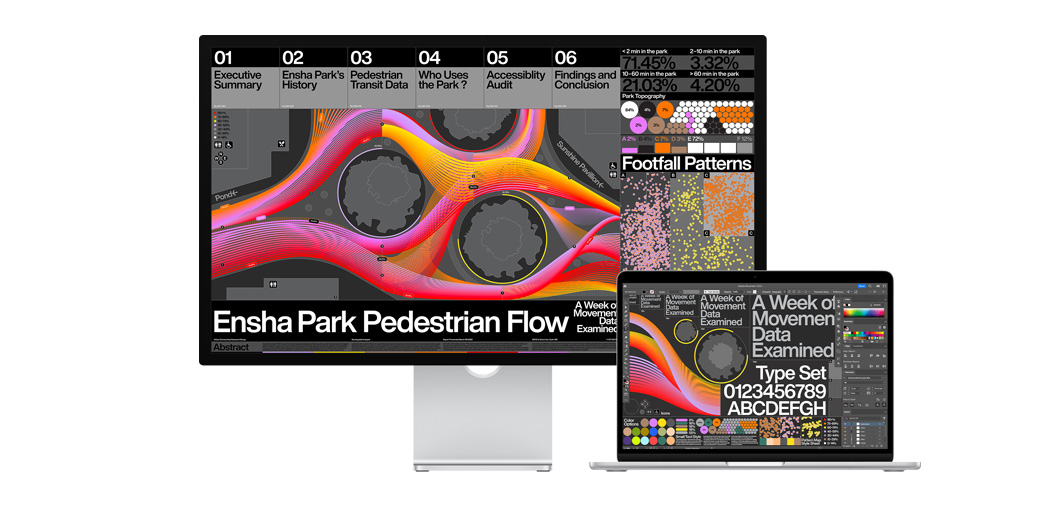 13" MacBook Air mit Studio Display, die ein Projekt in Adobe Illustrator zeigen.