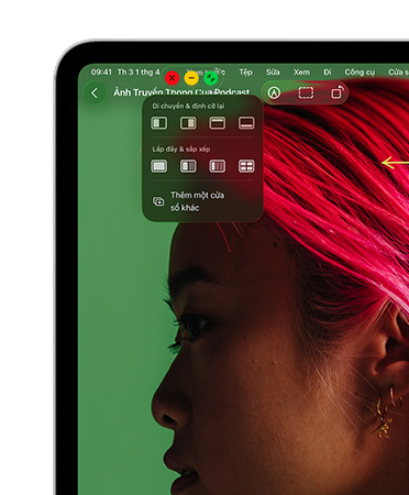 Các công cụ điều khiển cửa sổ, với nút màu đỏ để đóng, nút màu vàng để thu nhỏ và nút màu xanh lá để phóng to, ngoài ra còn có các tùy chọn để di chuyển và thay đổi kích thước hoặc sắp xếp các cửa sổ